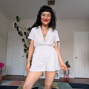 Princess Polly off-white romper with pockets